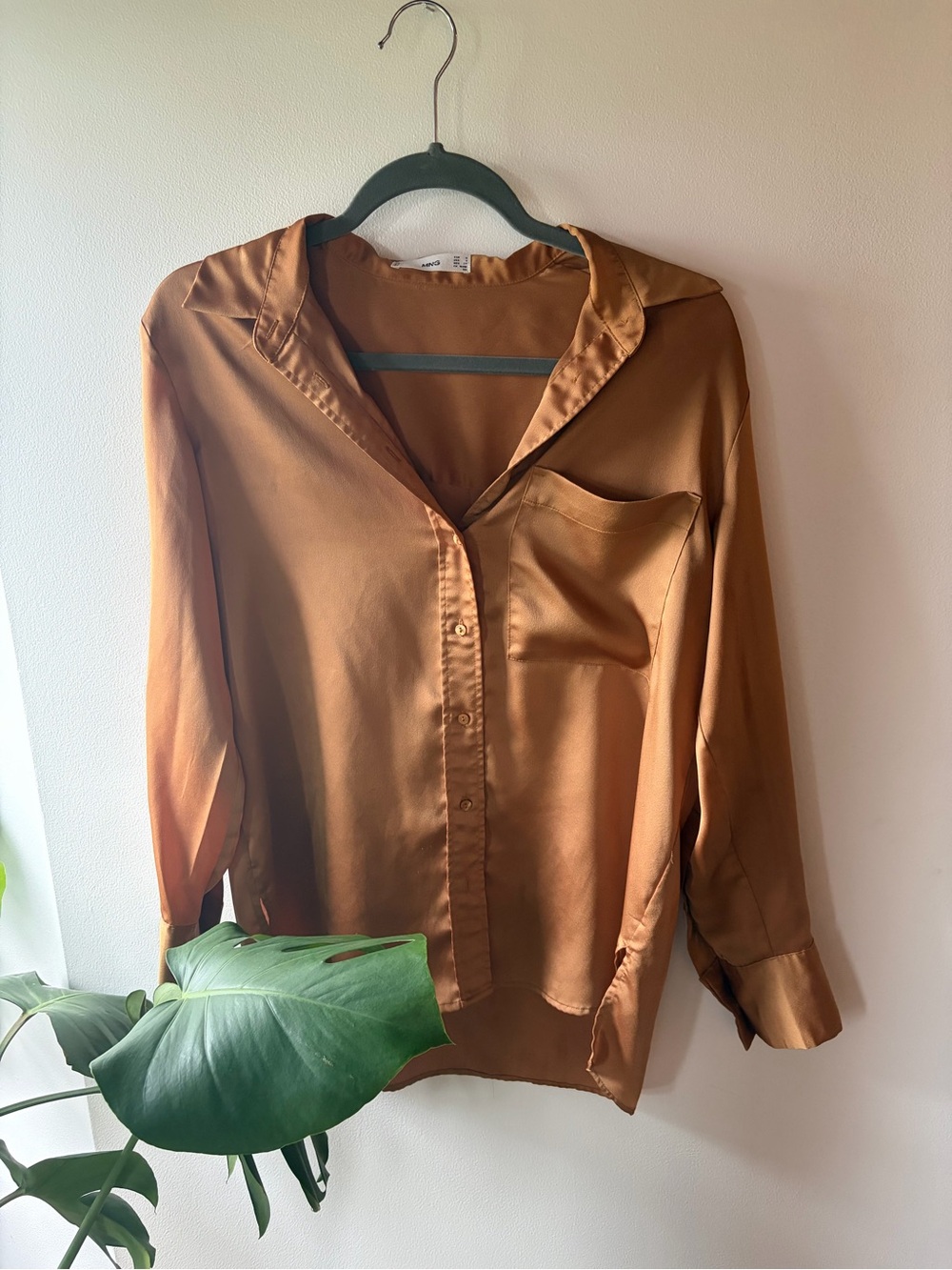 Mango Satin Button-Down Shirt - Copper